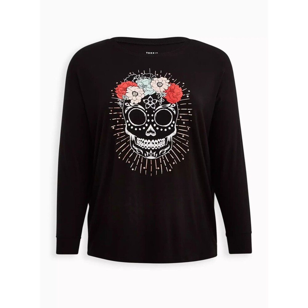 NWT Torrid Black Super Soft Sugar Skull Dolman Long Sleeve Tee 4X 26